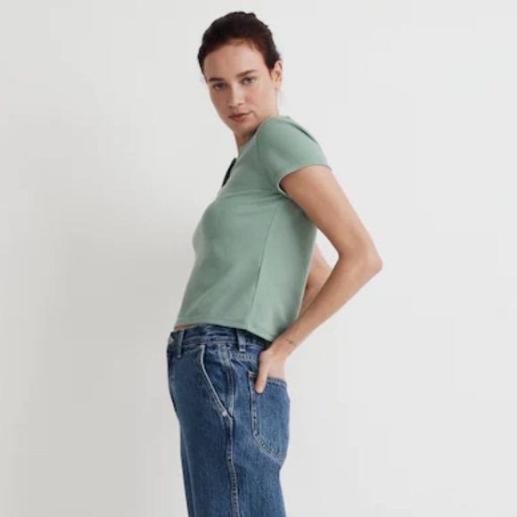 Madewell Split-Neck Henley Tee in Storied Sea Size Large - Picture 2 of 11